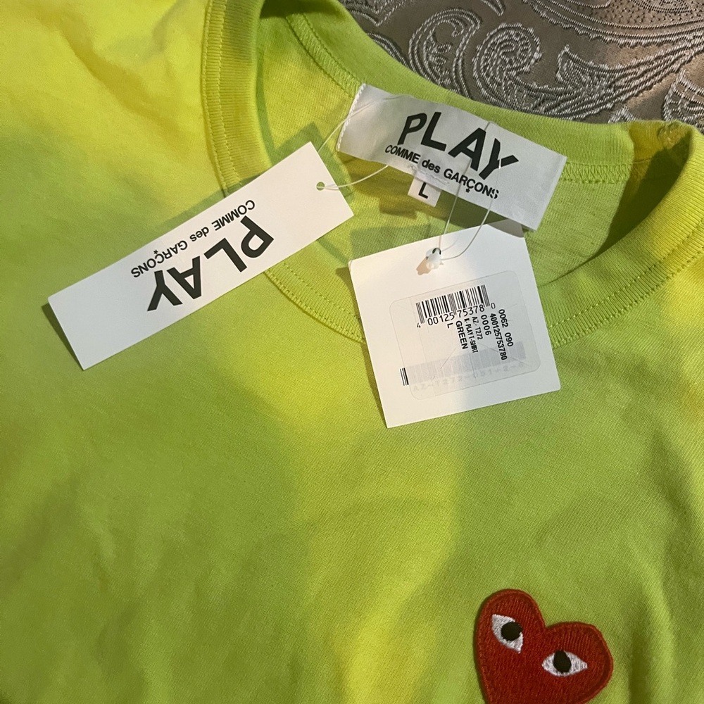 Comme des Garcons PLAY Neon Green Tee with Red Heart